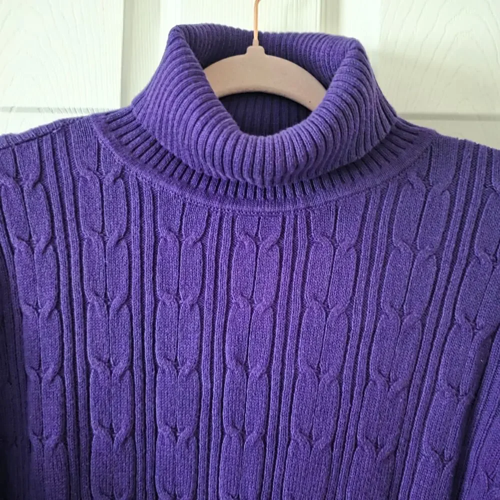 St. John's Bay Purple Cable Knit Turtleneck Sweater Women's Size XXL